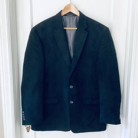 Chaps Blazer Mens 44R Black Suede 2 Button Sport Coat Jacket Office Career Event - Picture 2 of 16